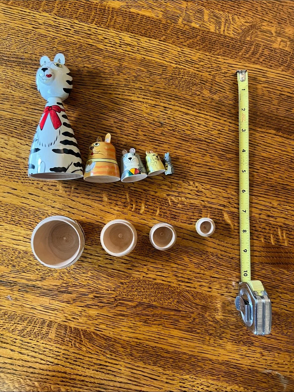 Hand-Painted Cat Nesting Dolls Set — White, Orange, Yellow, Blue